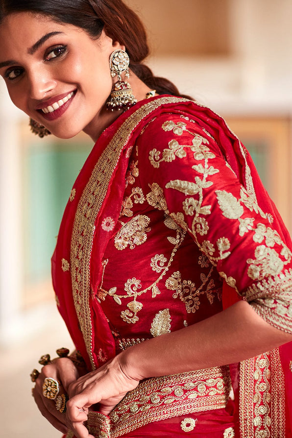 Buy MySilkLove Pearl Red Organza Saree Online