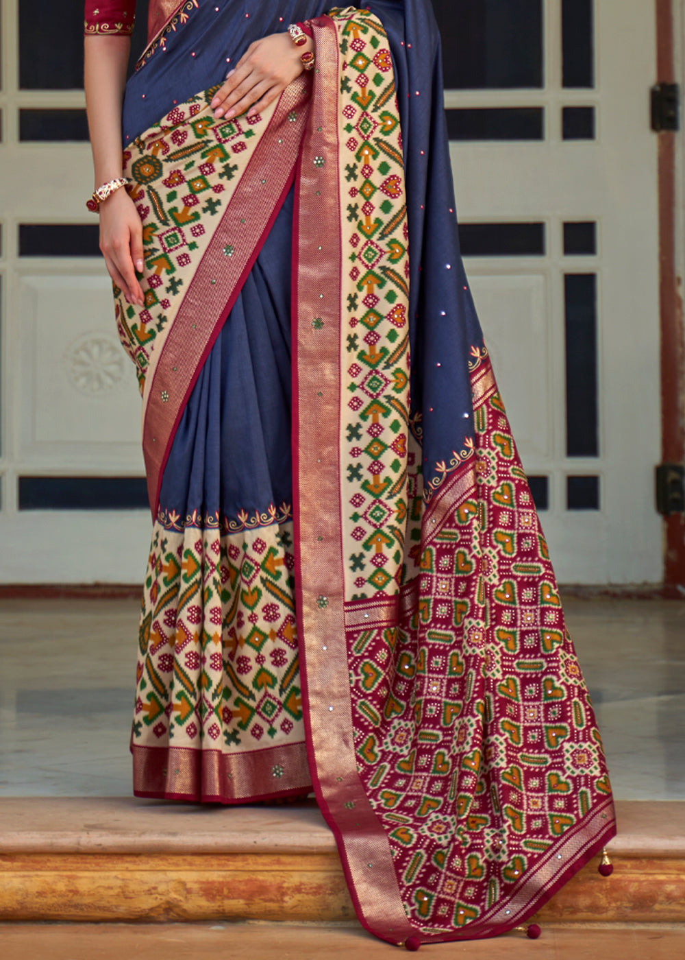 Buy MySilkLove Martinique Blue and Red Woven Patola Silk Saree Online