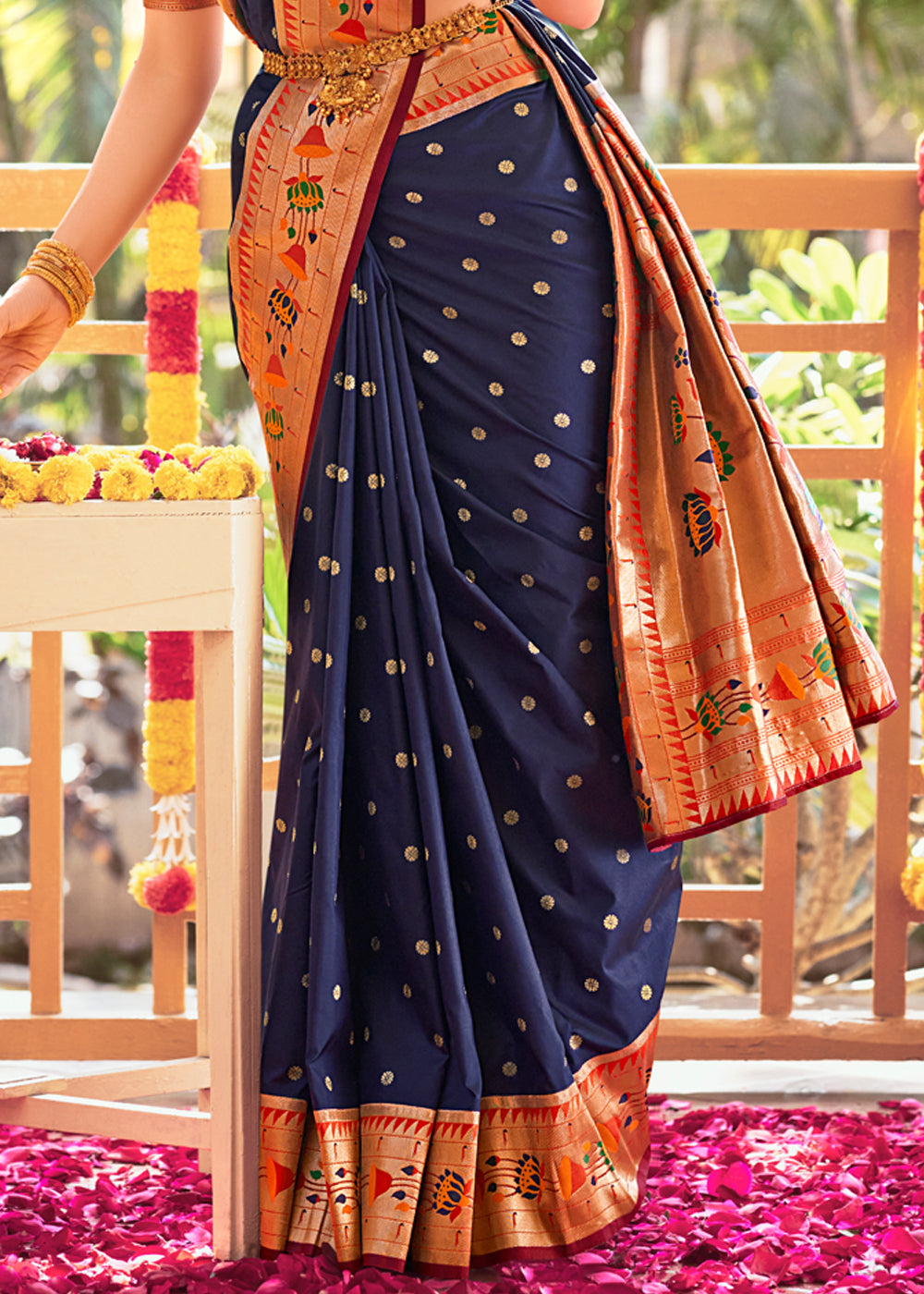 Buy MySilkLove Gun Powder Blue Woven Paithani Silk Saree Online