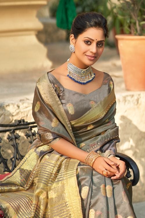 Buy MySilkLove Nobel Grey Organza Saree Online