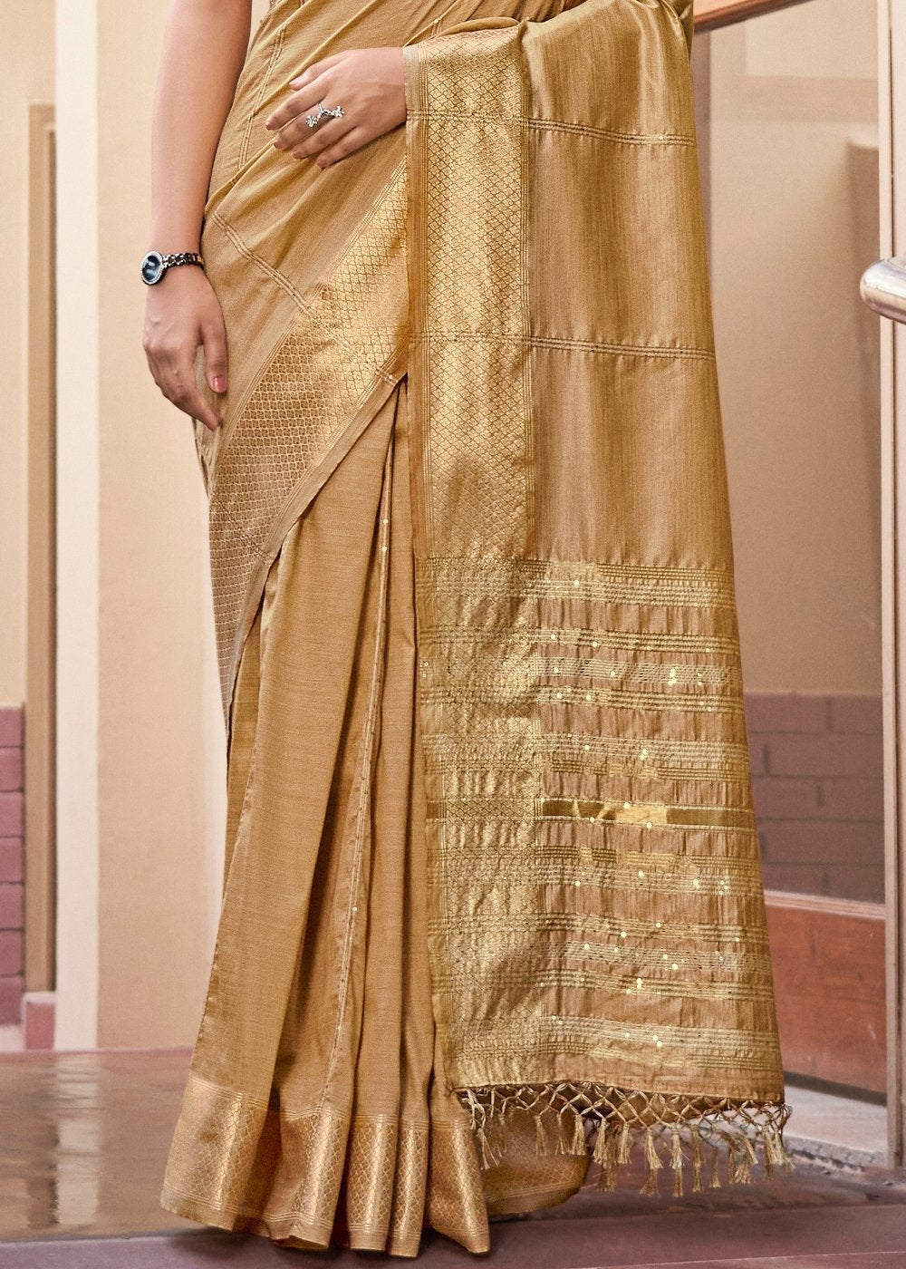 Buy MySilkLove Twine Brown and Golden Zari Woven South Silk Saree Online