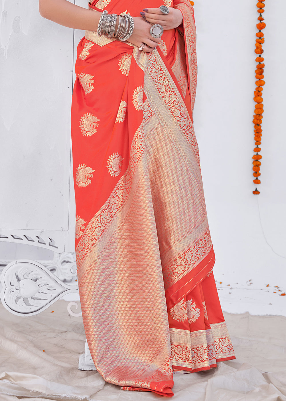 Buy MySilkLove Fair Red Zari Woven Banarasi Silk Saree Online