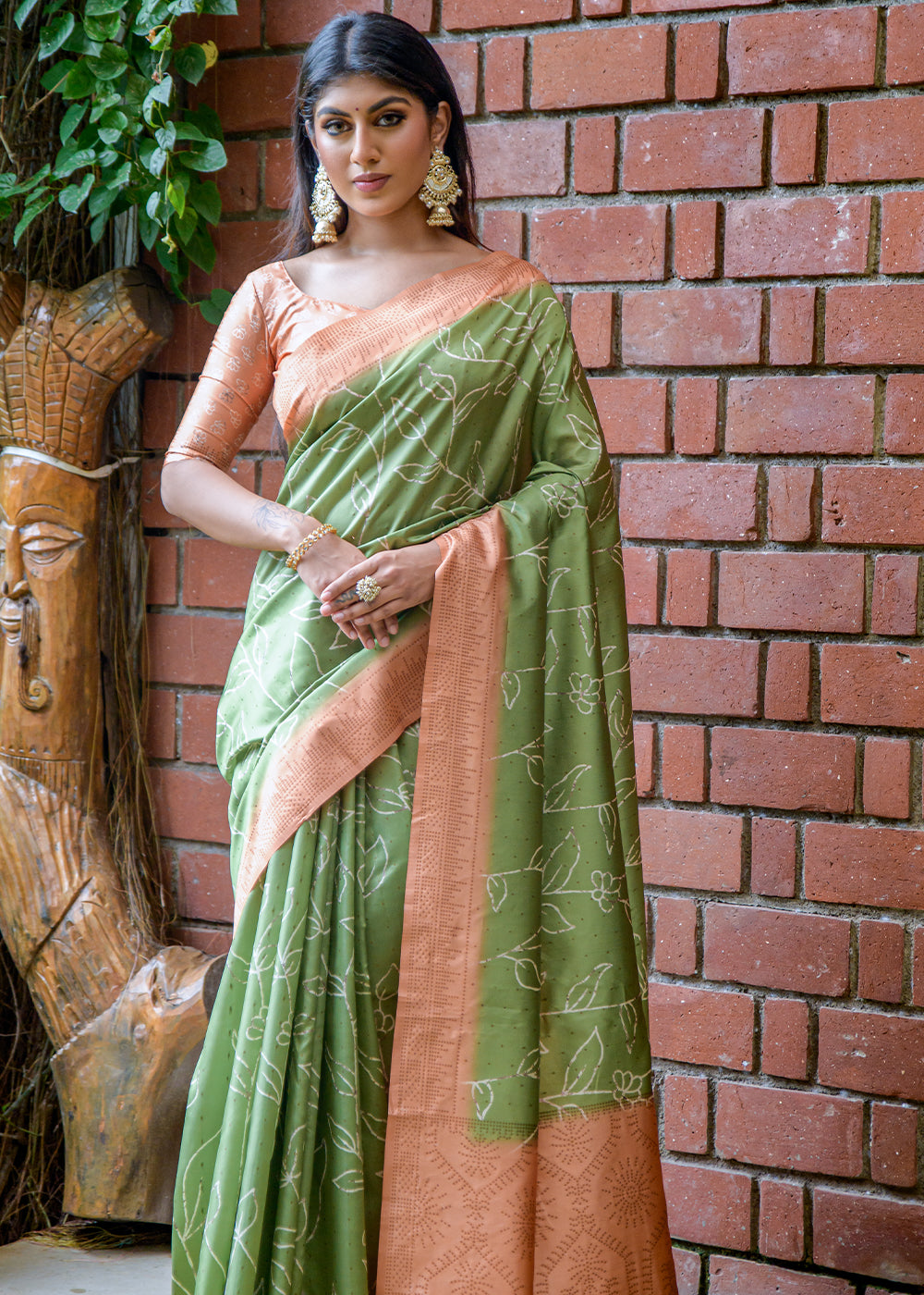 Buy MySilkLove Clay Creek Green Printed Cotton Silk Saree Online