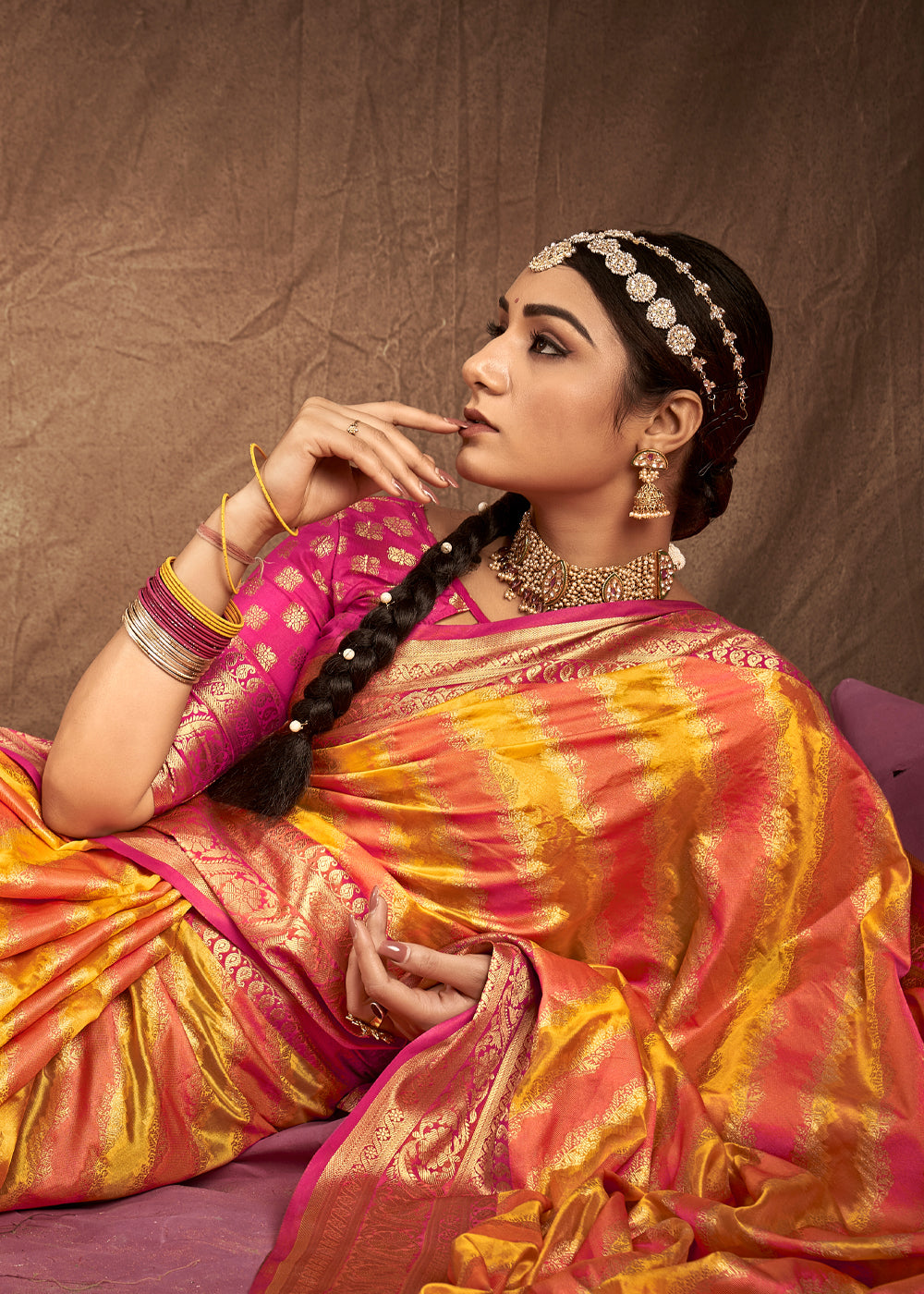 Buy MySilkLove Jaffa Orangre and Pink Woven Rangkath Banarasi Silk Saree Online