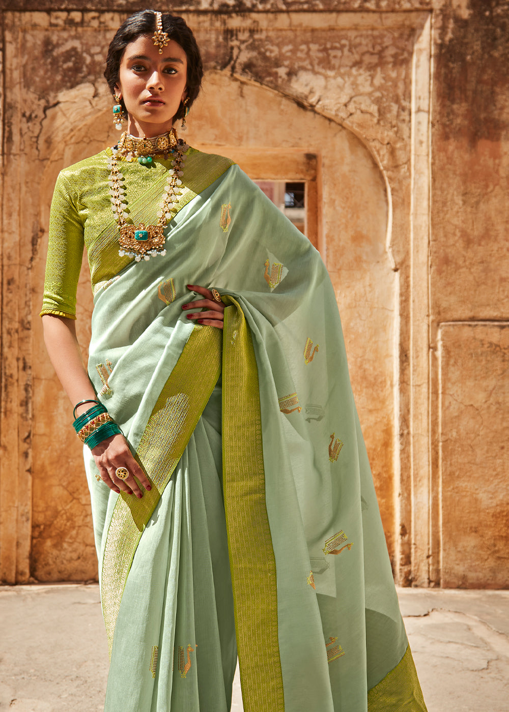 Buy MySilkLove Rainee Green Zari Woven Designer Banarasi Saree Online