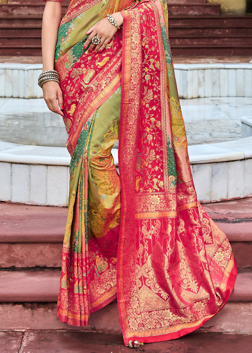 Buy MySilkLove Calico Green Designer Banarasi Saree Online