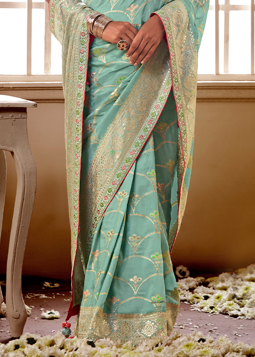 Buy MySilkLove Summer Blue Banarasi Saree with Designer Blouse Online