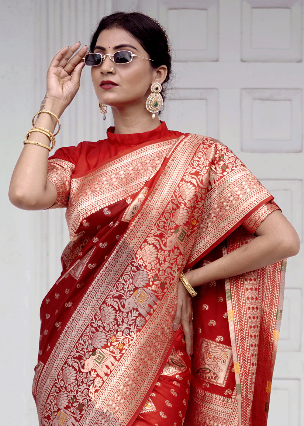 Buy MySilkLove Persian Red Banarasi Saree Online