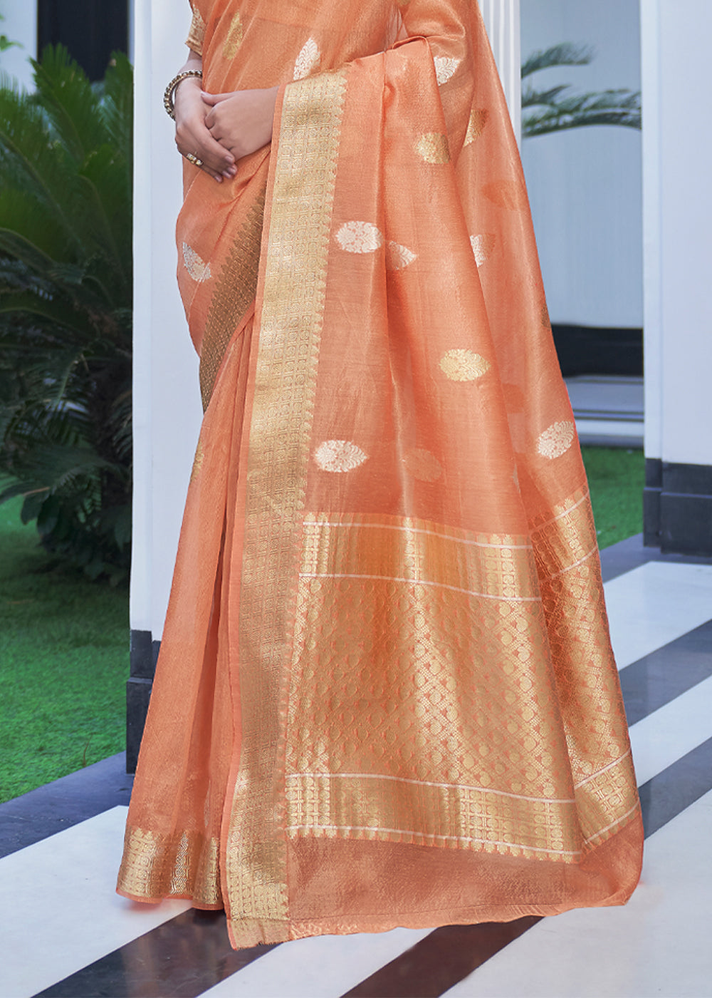 Buy MySilkLove Negroni Peach Zari Woven Tissue Banarasi Silk Saree Online