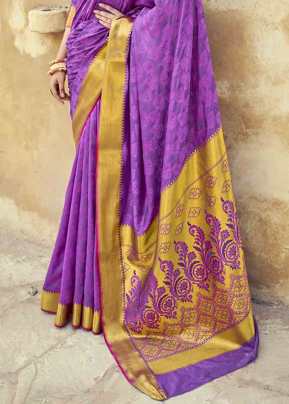 Buy MySilkLove Violet Purple Zari Woven Banarasi Silk Saree Online