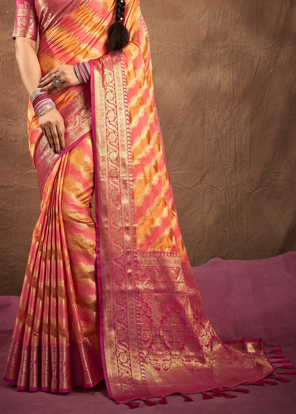 Buy MySilkLove Jaffa Orangre and Pink Woven Rangkath Banarasi Silk Saree Online