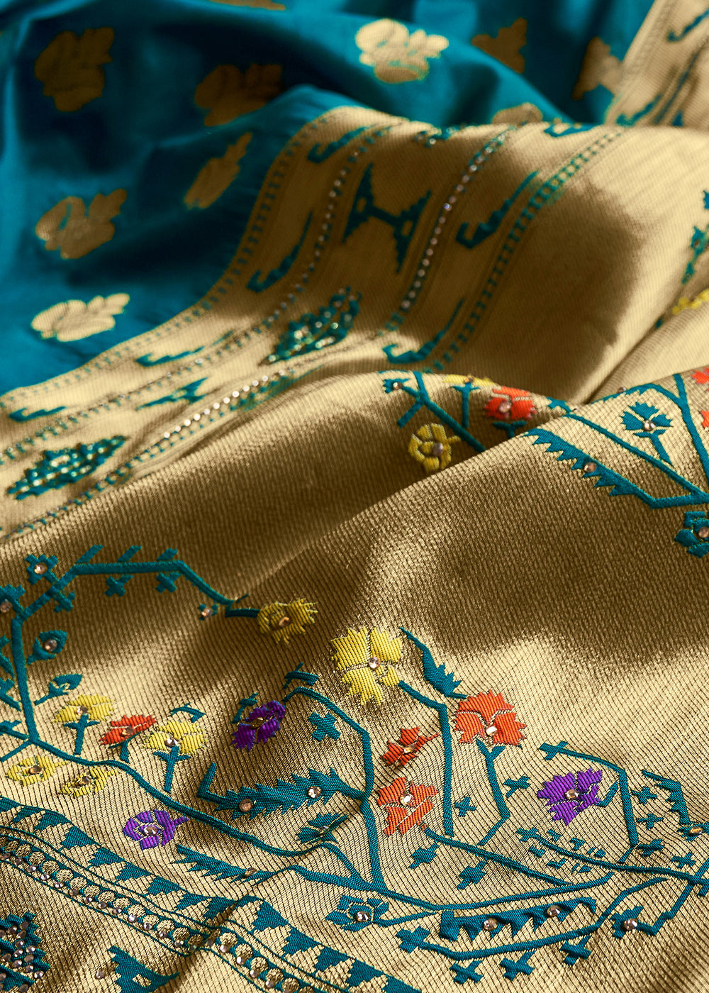 Buy MySilkLove Teal Blue and Yellow Zari Woven Banarasi Brocade Saree Online