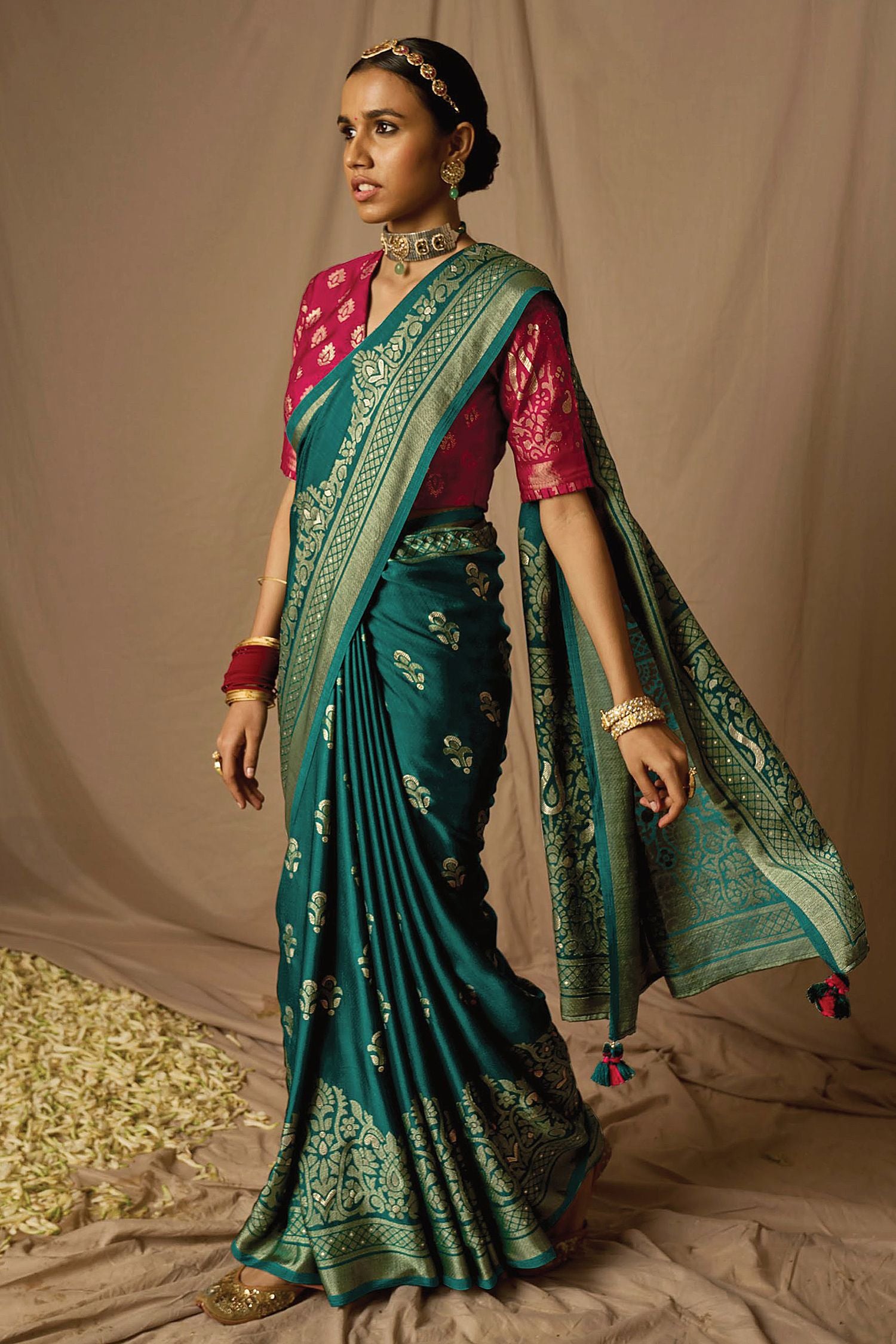 Buy MySilkLove Firefly Blue and Pink Woven Banarasi Silk Saree Online