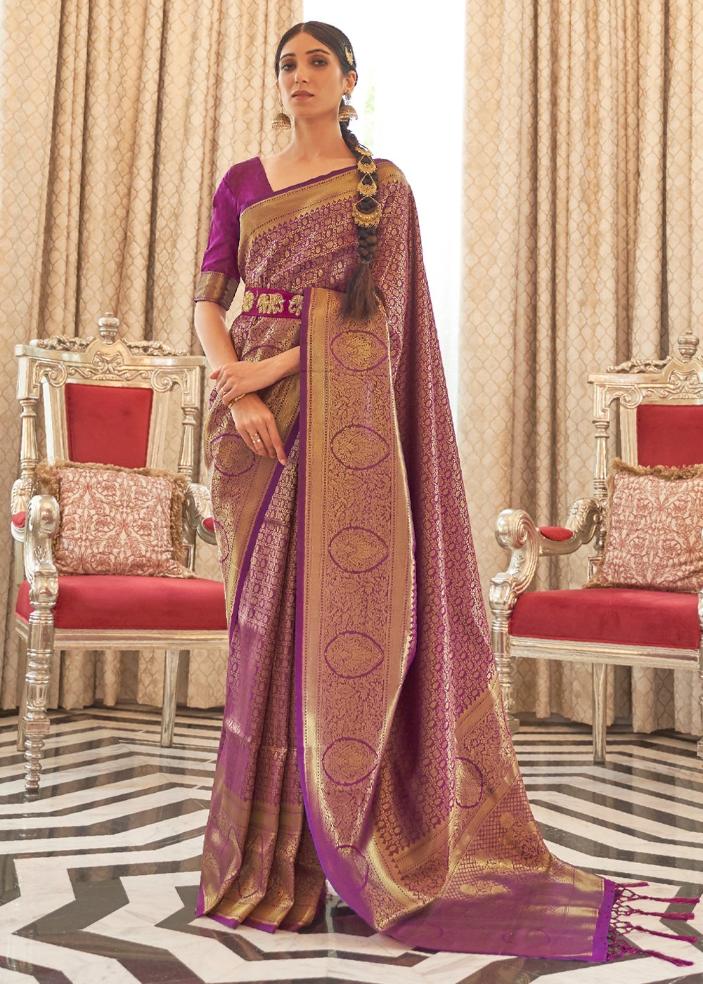 Buy MySilkLove Vin Purple Zari Woven Kanjivaram Saree Online