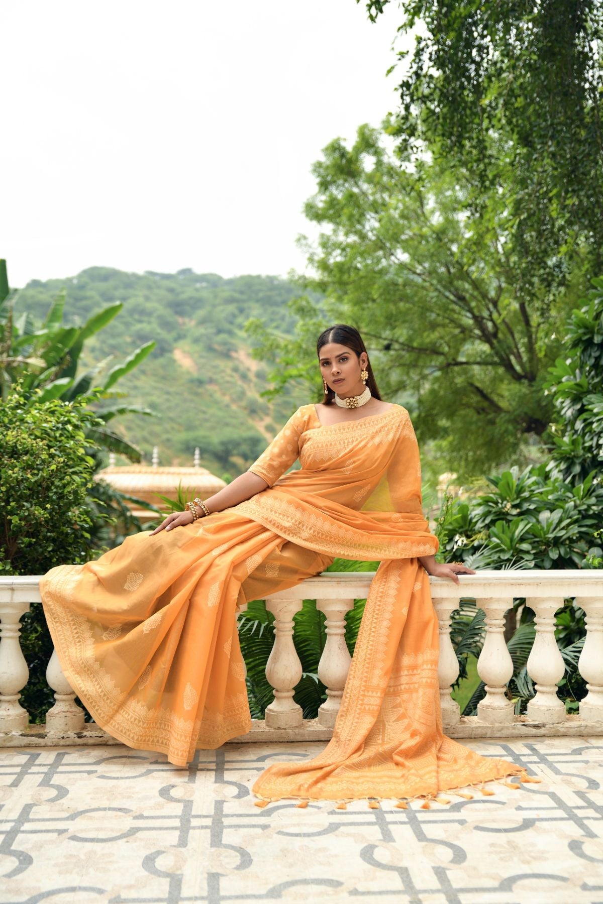 MySilkLove Salomie Yellow Lucknowi Cotton Saree