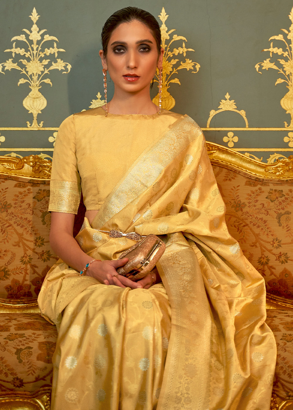 Buy MySilkLove Equator Yellow Zari Woven Banarasi Brocade Saree Online