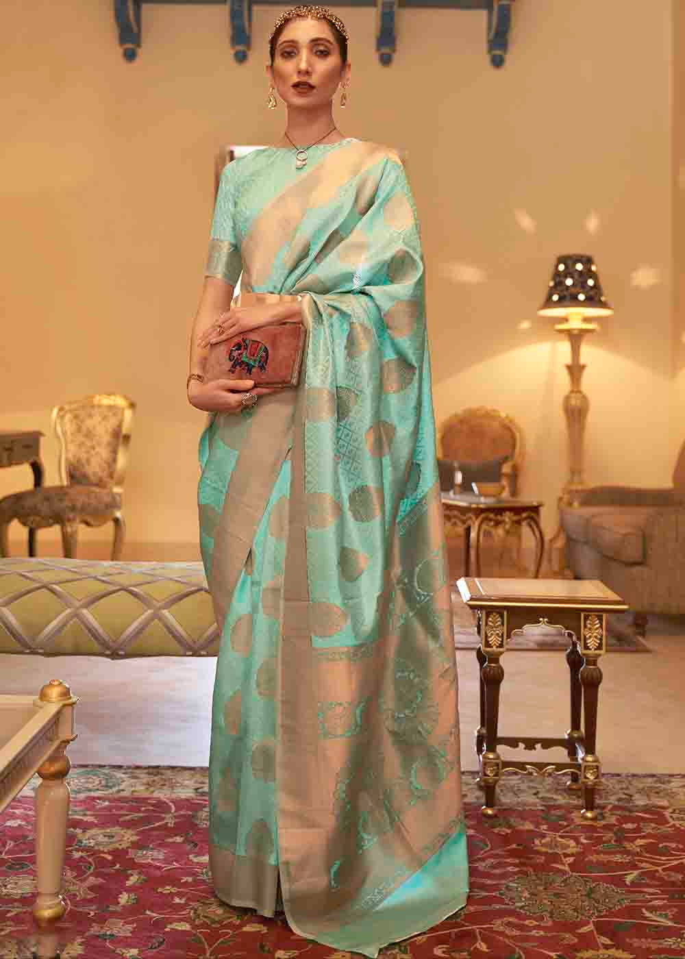 Buy MySilkLove Summer Green Banarasi Silk Handloom Saree Online
