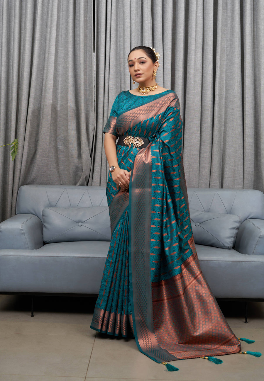 Buy MySilkLove Keppel Blue Woven Banarasi Silk Saree Online