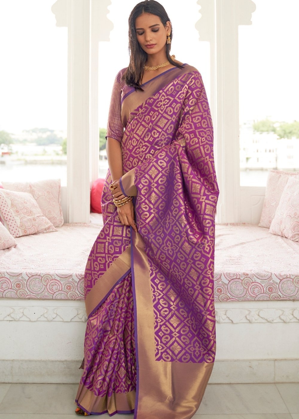 Buy MySilkLove Vin Rouge Purple Zari Woven Kanjivaram Saree Online