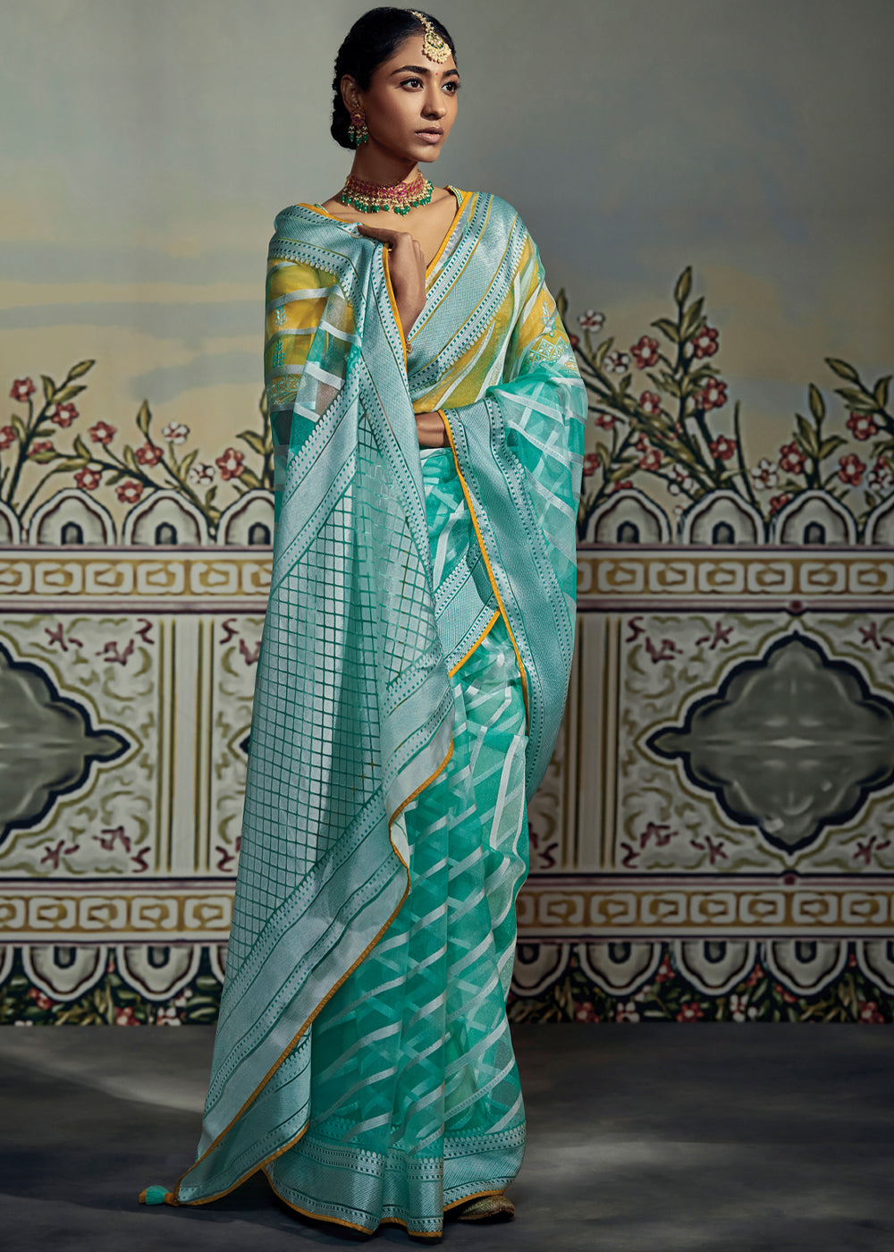 Buy MySilkLove Mint Tulip Blue Woven Soft Silk Saree with Embroidered Blouse Online