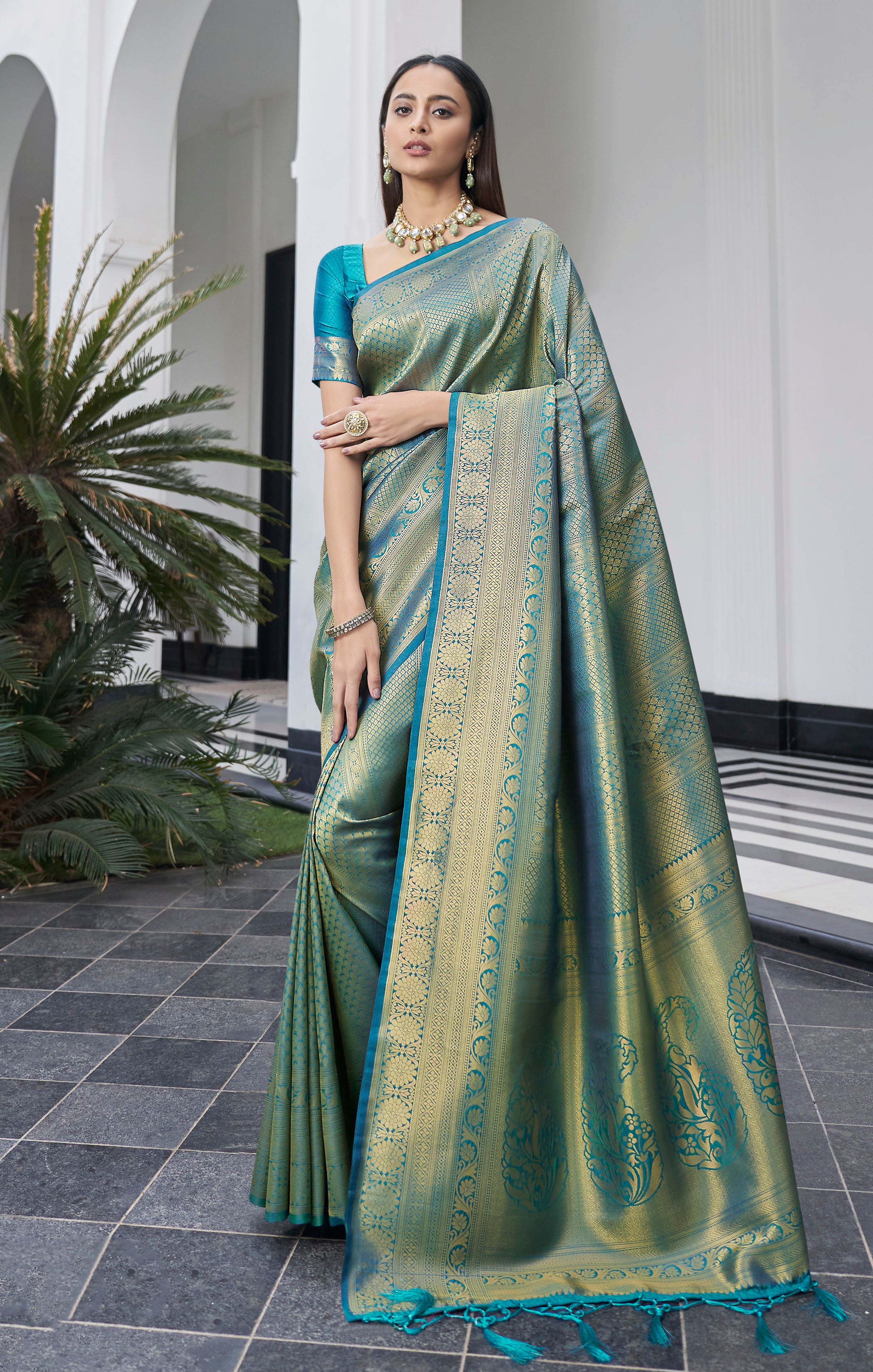 Buy MySilkLove Boston Blue Zari Woven Banarasi Saree Online