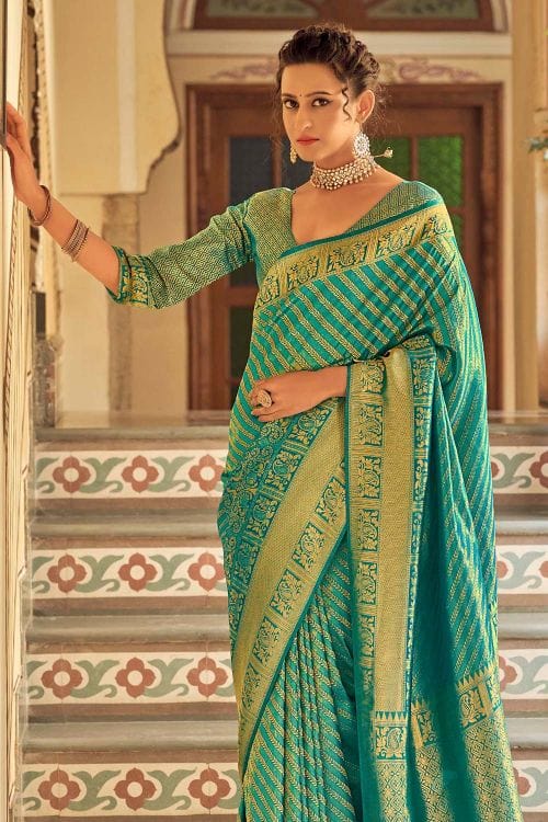 MySilkLove Fruit Salad Green Zari Woven Tanchui Kanjivaram Fusion Silk Saree