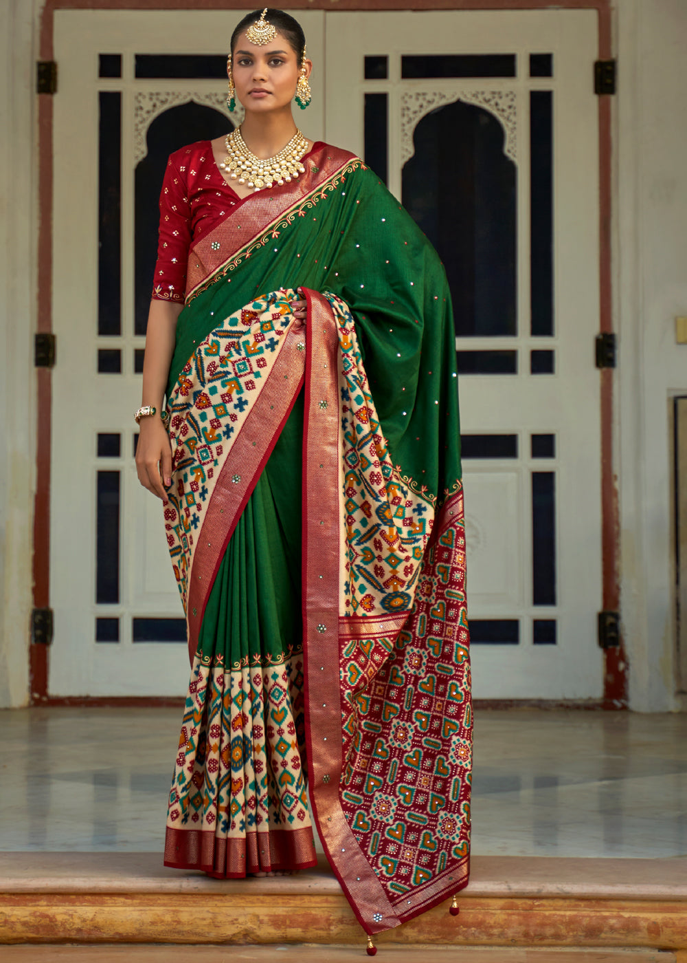 Buy MySilkLove Jewel Green and Red Woven Patola Silk Saree Online