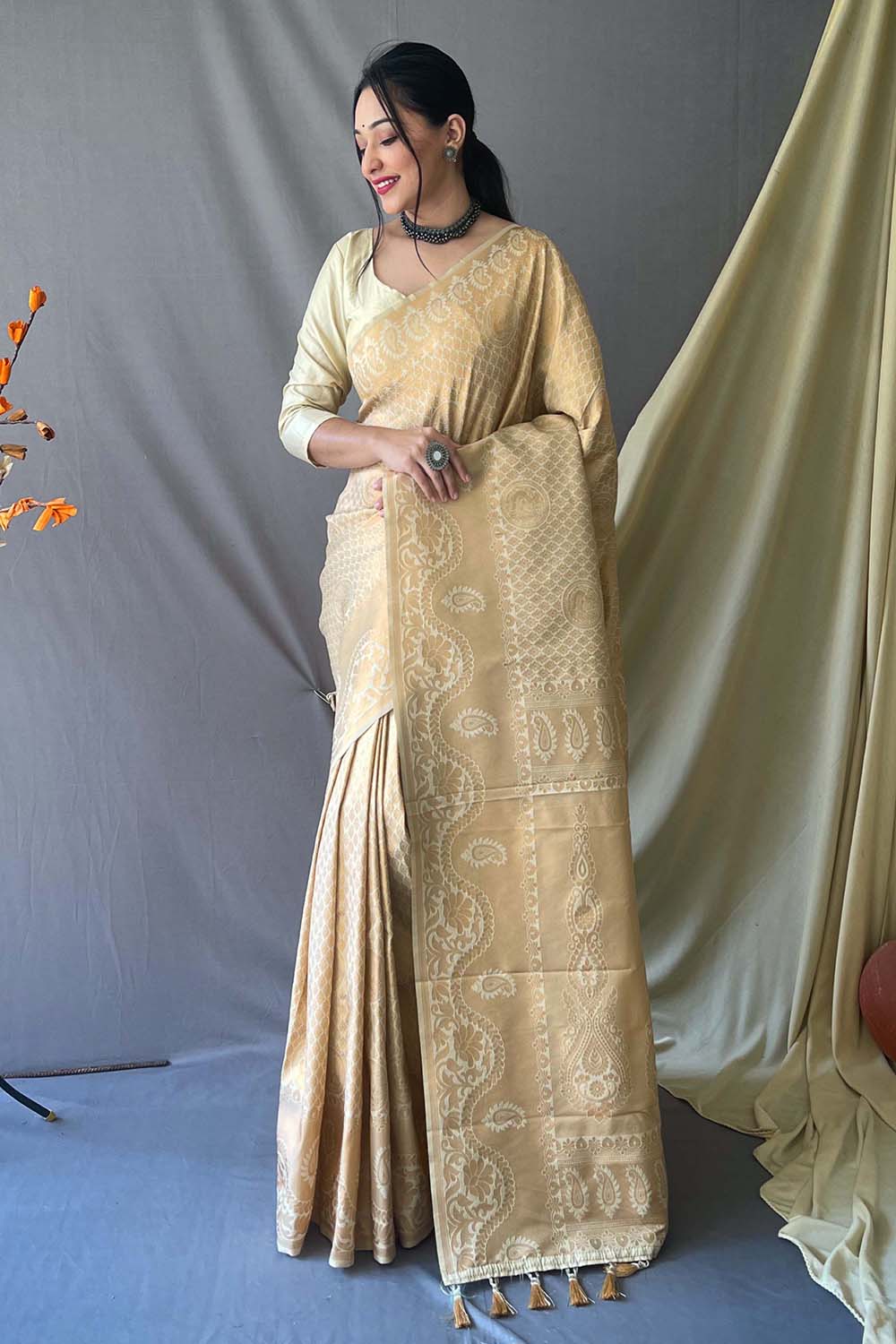 Buy MySilkLove Sapling Golden Woven Art Silk Saree Online