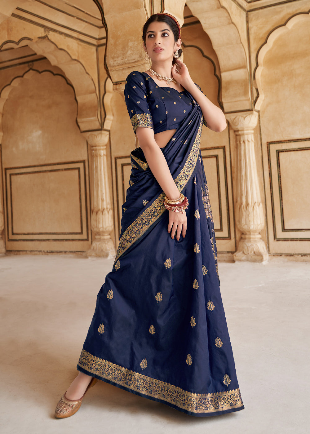 Buy MySilkLove Comet Blue Zari Woven Banarasi Silk Saree Online