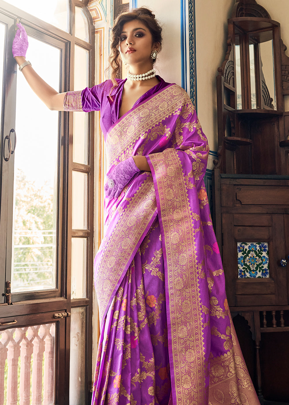 Buy MySilkLove Razzmic Berry Purple Zari Woven Dola Silk Saree Online