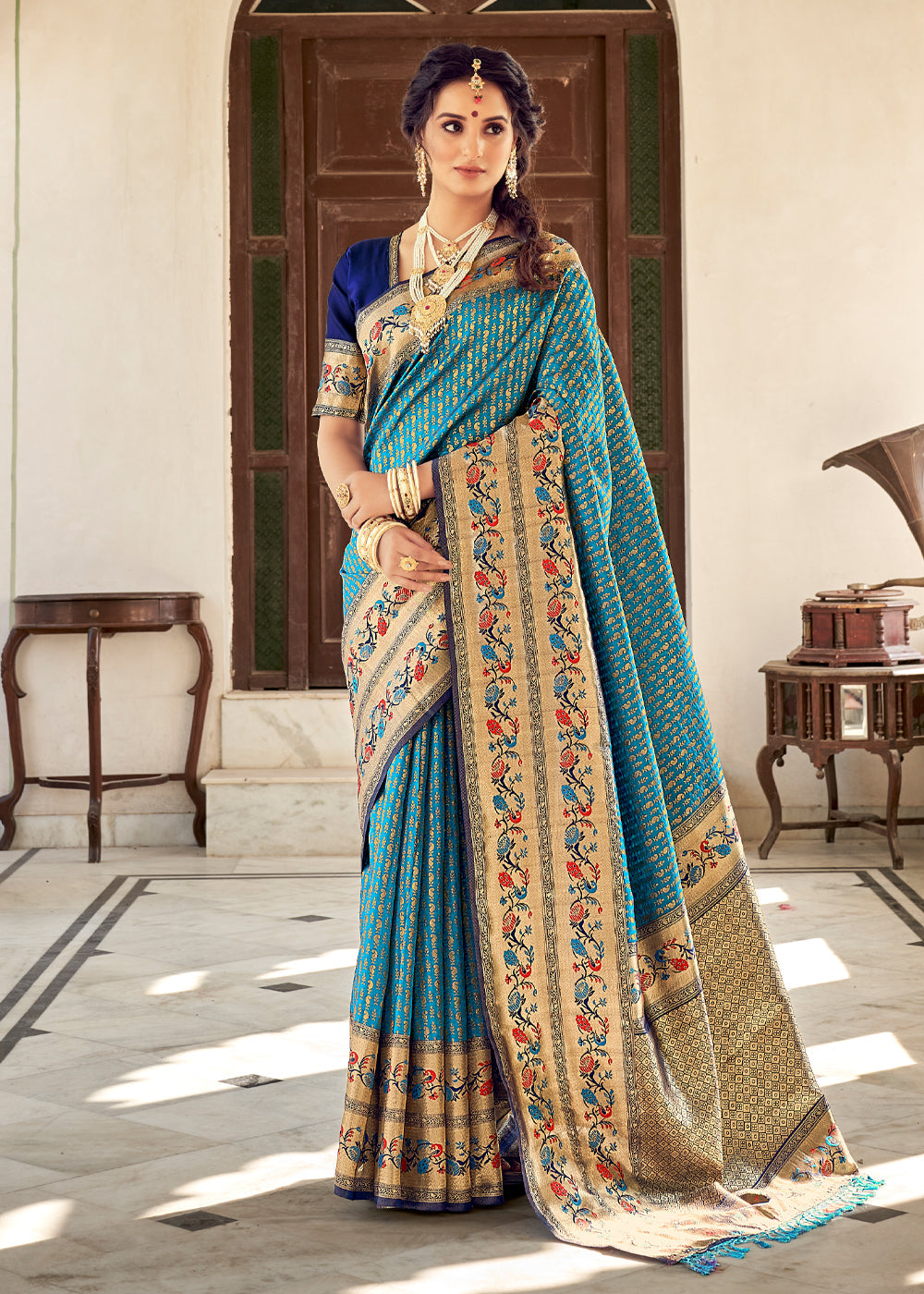 Buy MySilkLove Astral Blue Zari Woven Banarasi Brocade Saree Online