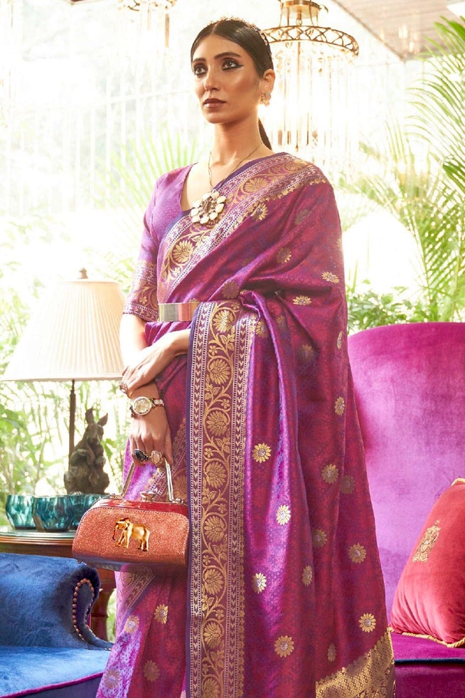 Buy MySilkLove Rough Purple Zari Woven Kanjivaram Saree Online