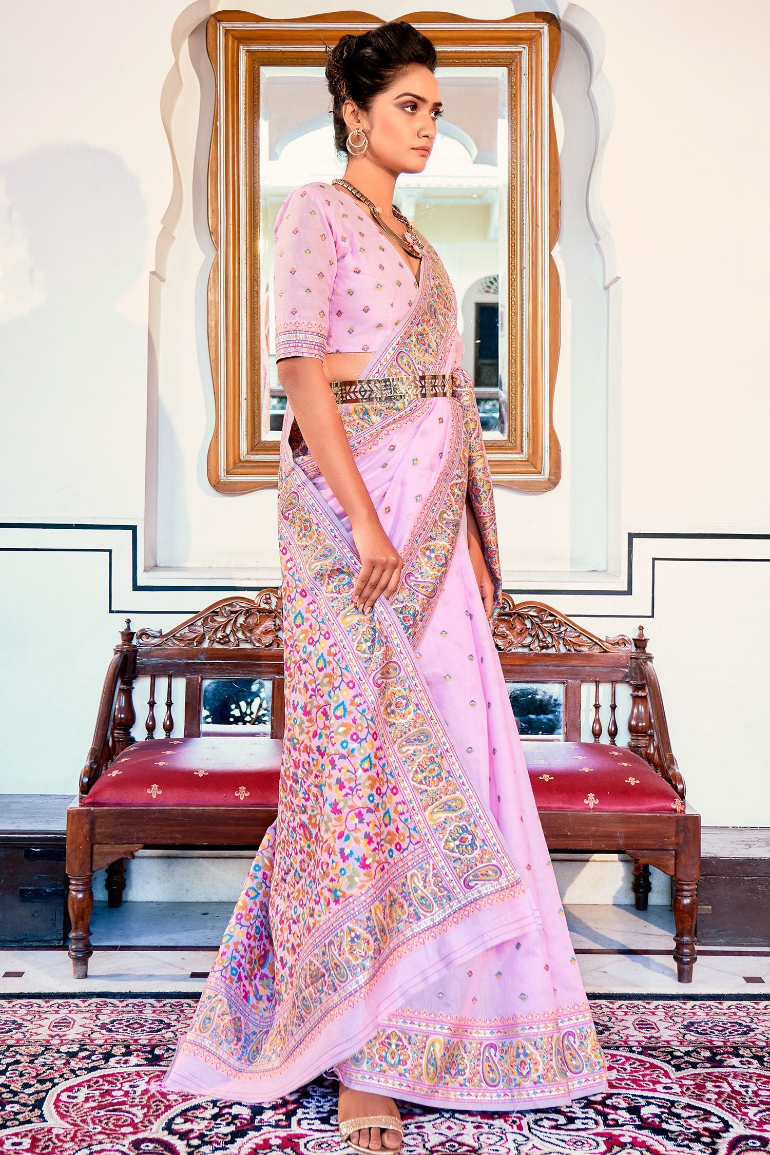 Buy MySilkLove Cotton Candy Pink Zari Woven Banarasi Silk Saree Online