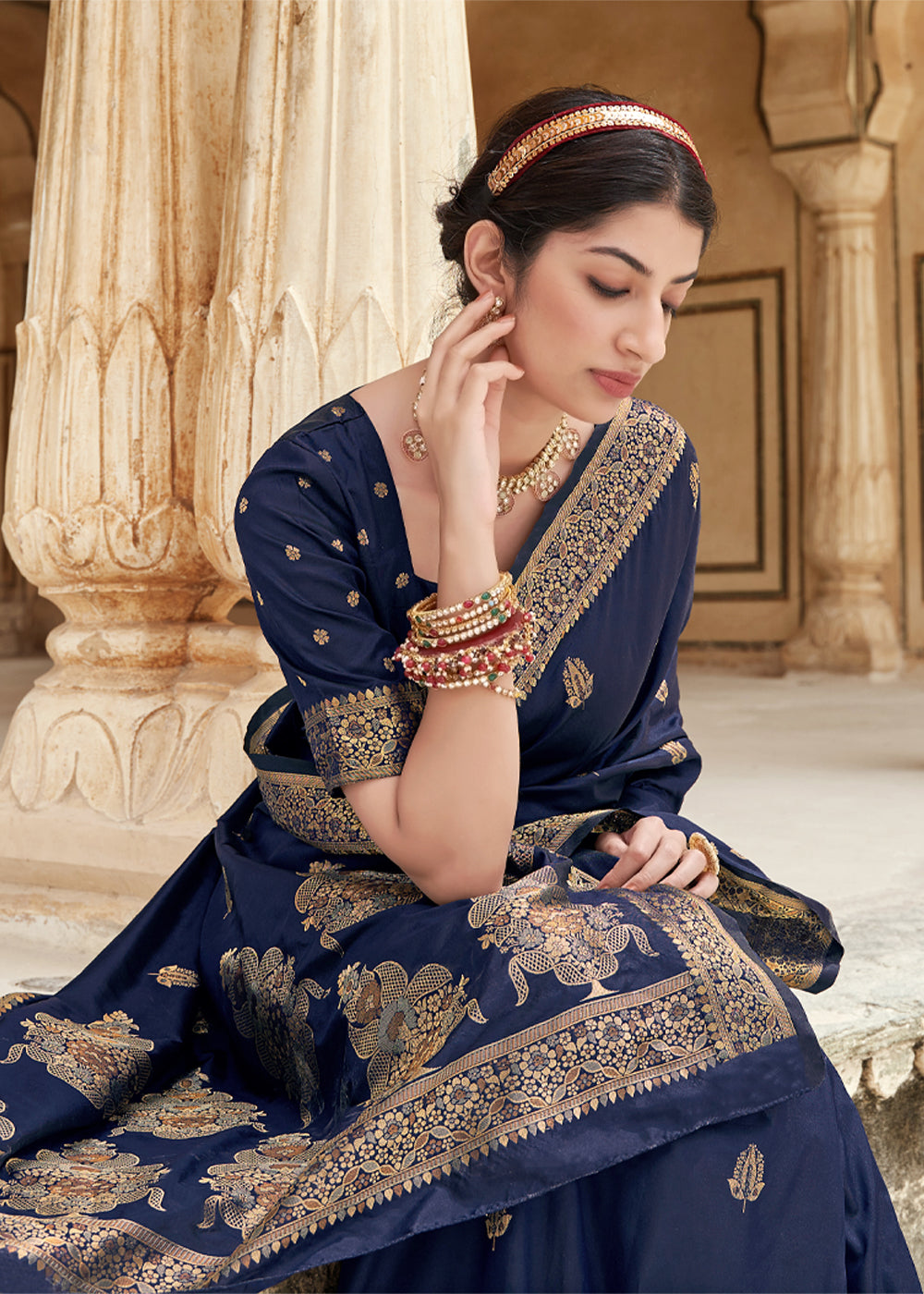 Buy MySilkLove Comet Blue Zari Woven Banarasi Silk Saree Online