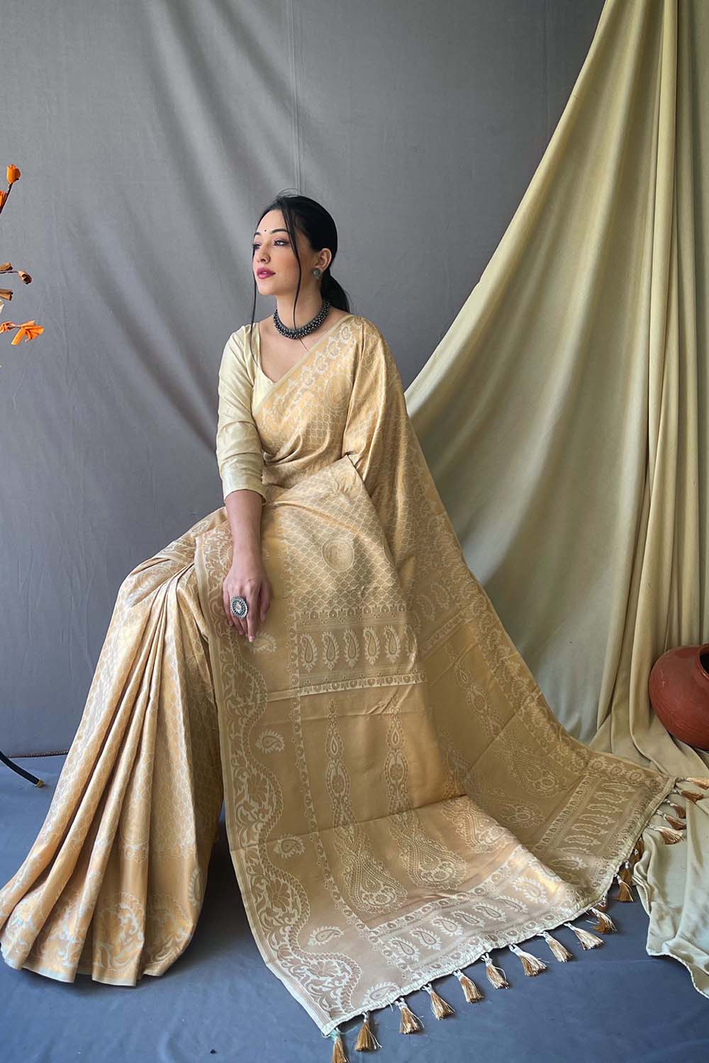 Buy MySilkLove Sapling Golden Woven Art Silk Saree Online