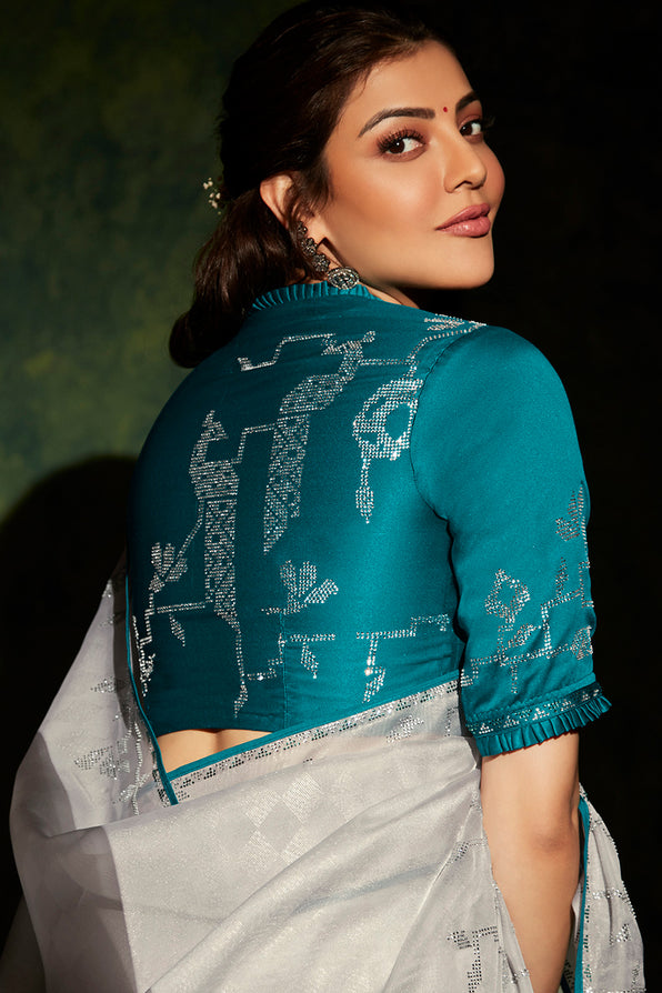 Buy MySilkLove Ash Grey and Blue South Silk Saree Online