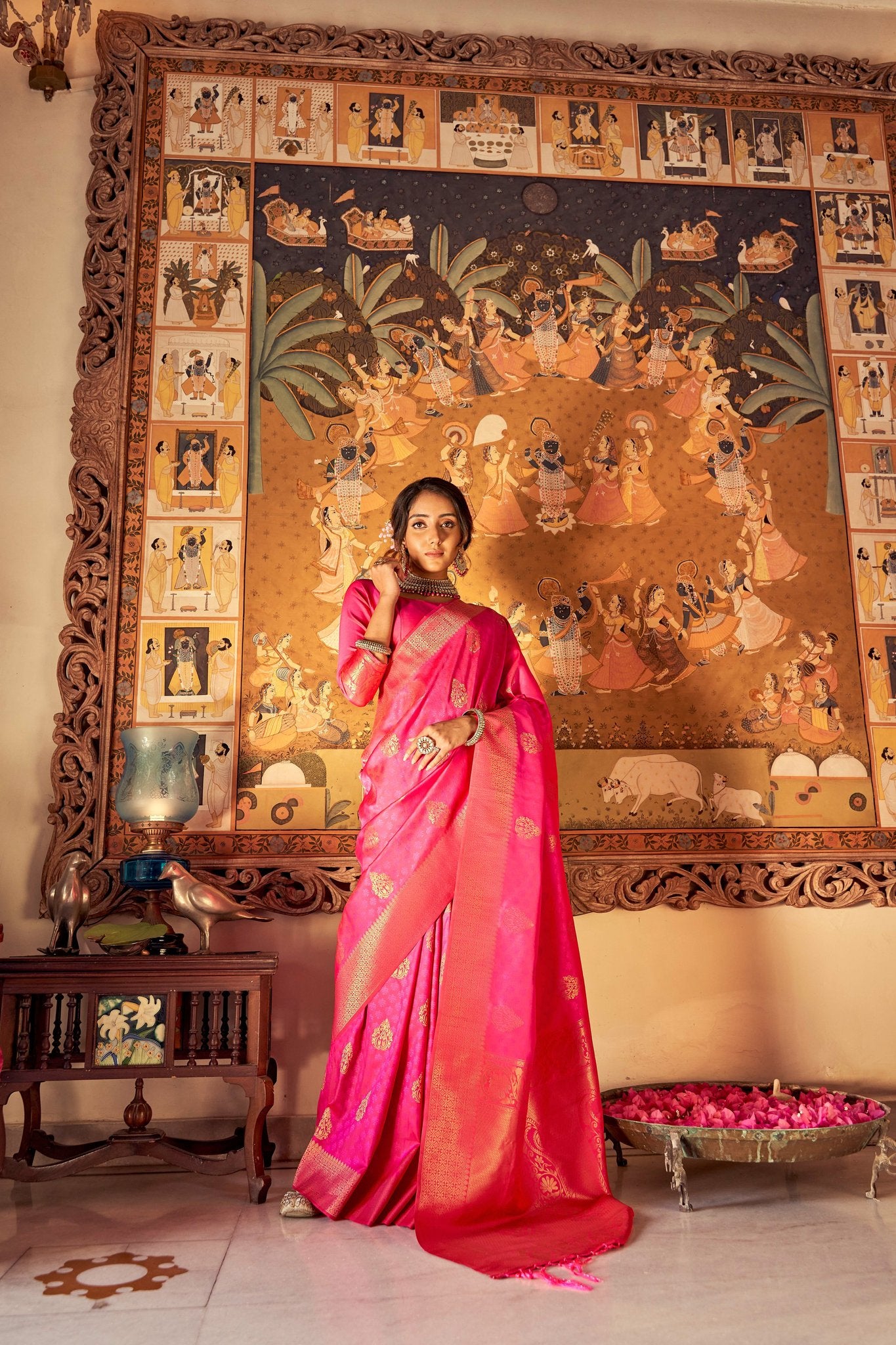MySilkLove French Rose Pink Zari Woven Kanjivaram Saree