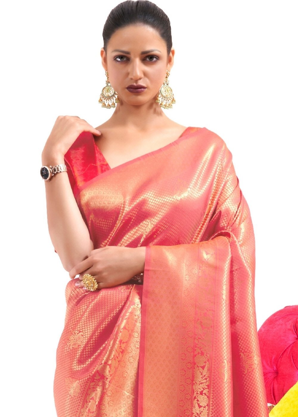 MySilkLove Pearl Red Kanjivaram Silk Saree