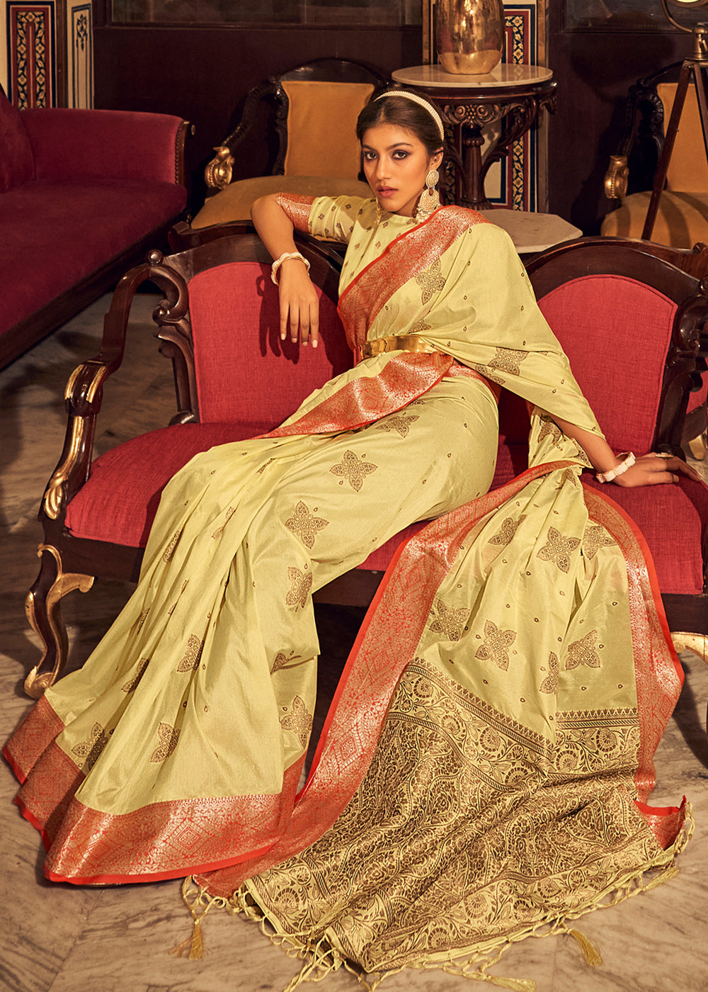 Buy MySilkLove Apache Yellow Zari Woven Soft Tussar Silk Saree Online