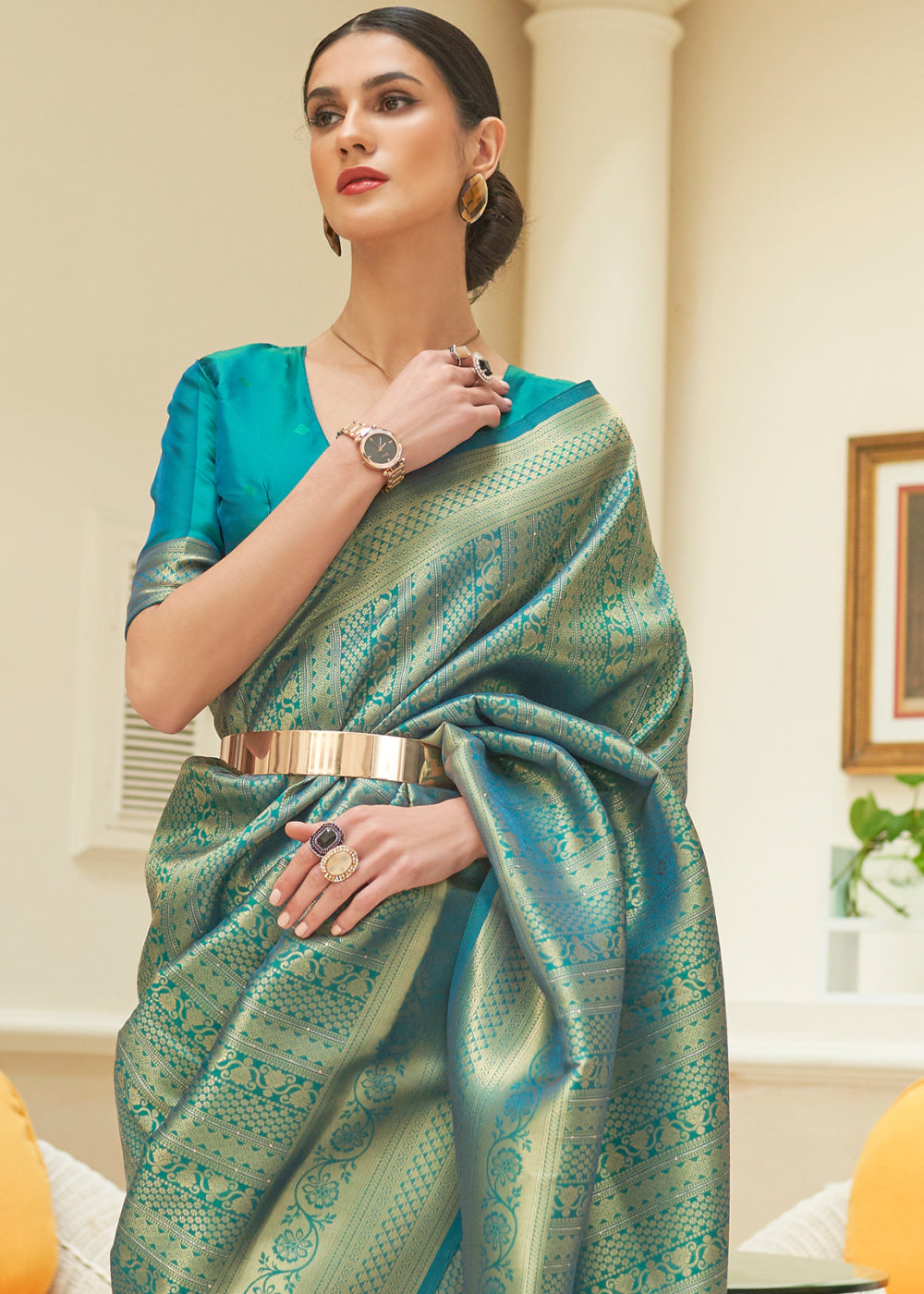 MySilkLove Laurel Green Zari Woven Kanjivaram Saree