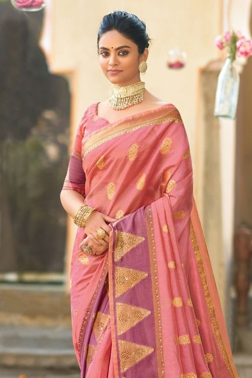 Buy MySilkLove Cornflower Lilac Pink Organza Saree Online