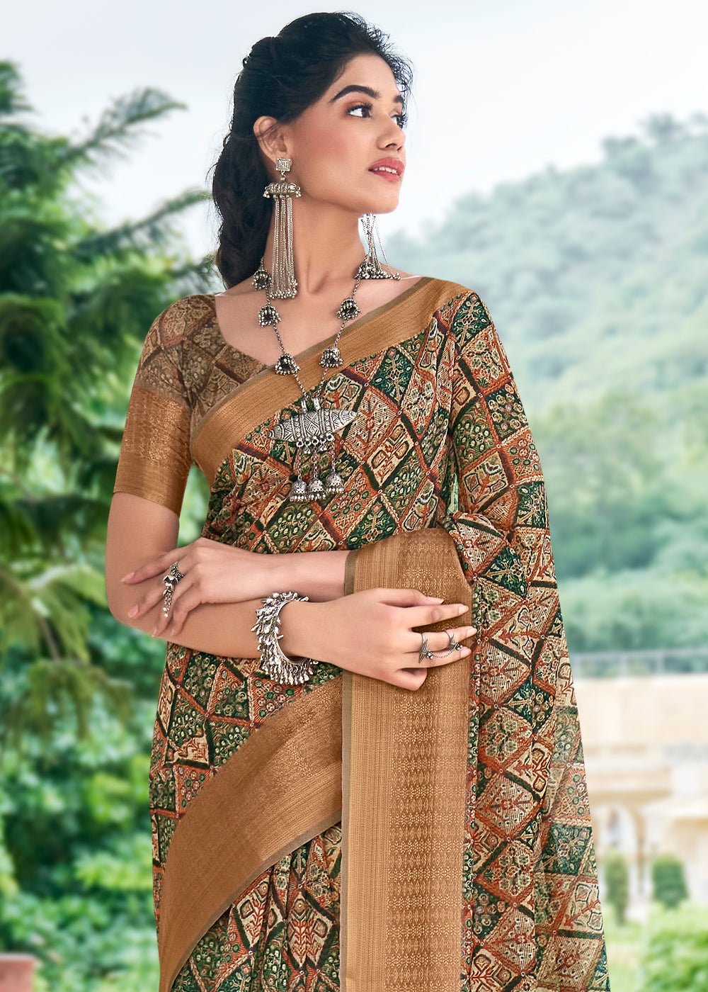 Buy MySilkLove Brown Sugar Banarasi Printed Saree Online