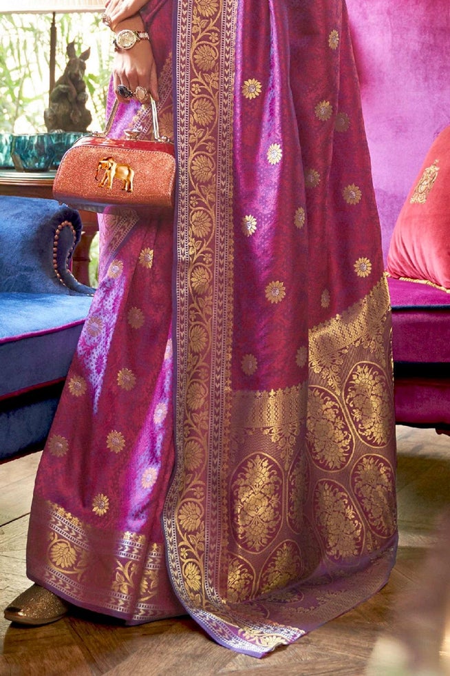 Buy MySilkLove Rough Purple Zari Woven Kanjivaram Saree Online