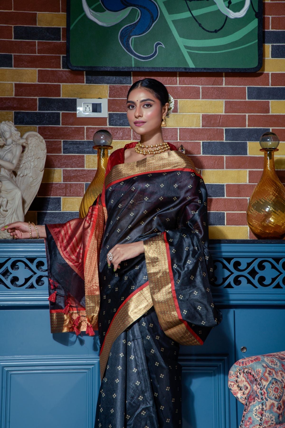 Buy MySilkLove Ebony Clay Black Banarasi Raw Silk Saree Online