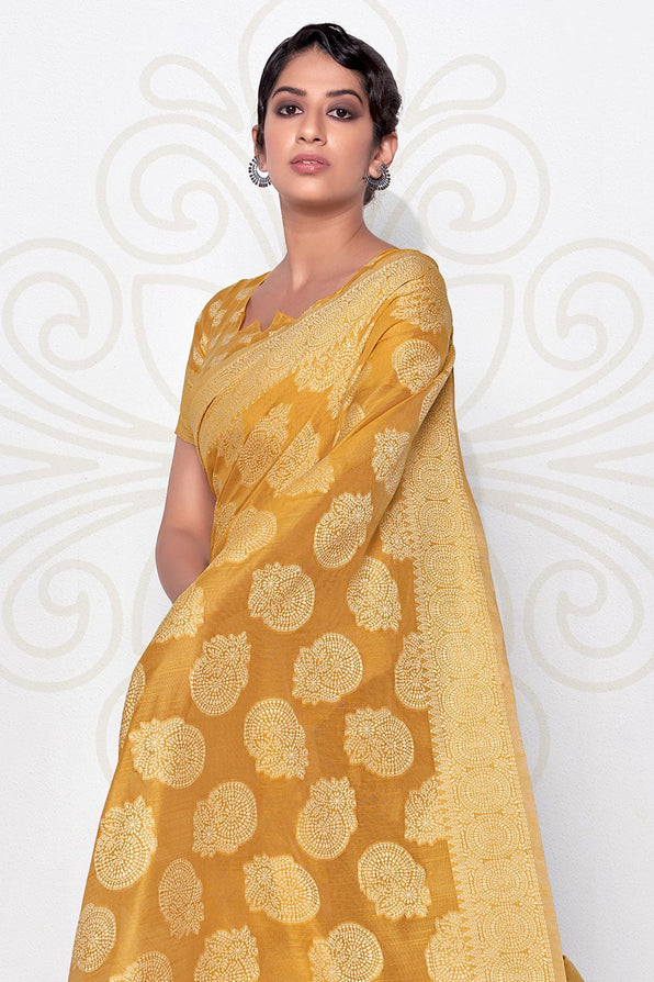 Buy MySilkLove Roy Yellow Cotton Saree Online