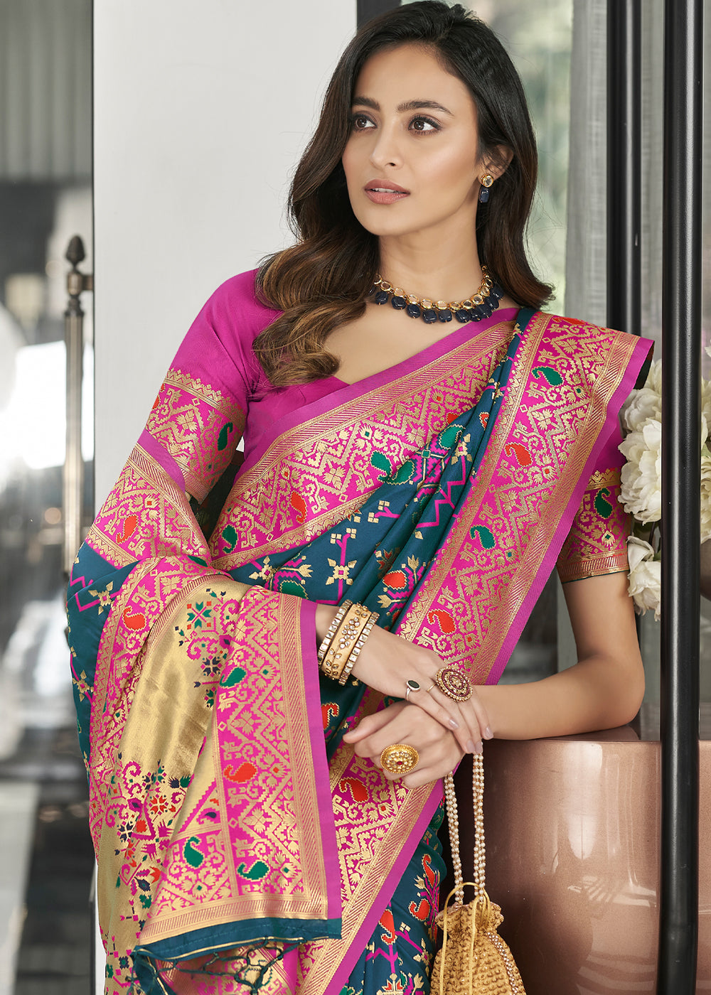 Buy MySilkLove Bismark Blue Zari Woven Banarasi Patola Saree Online