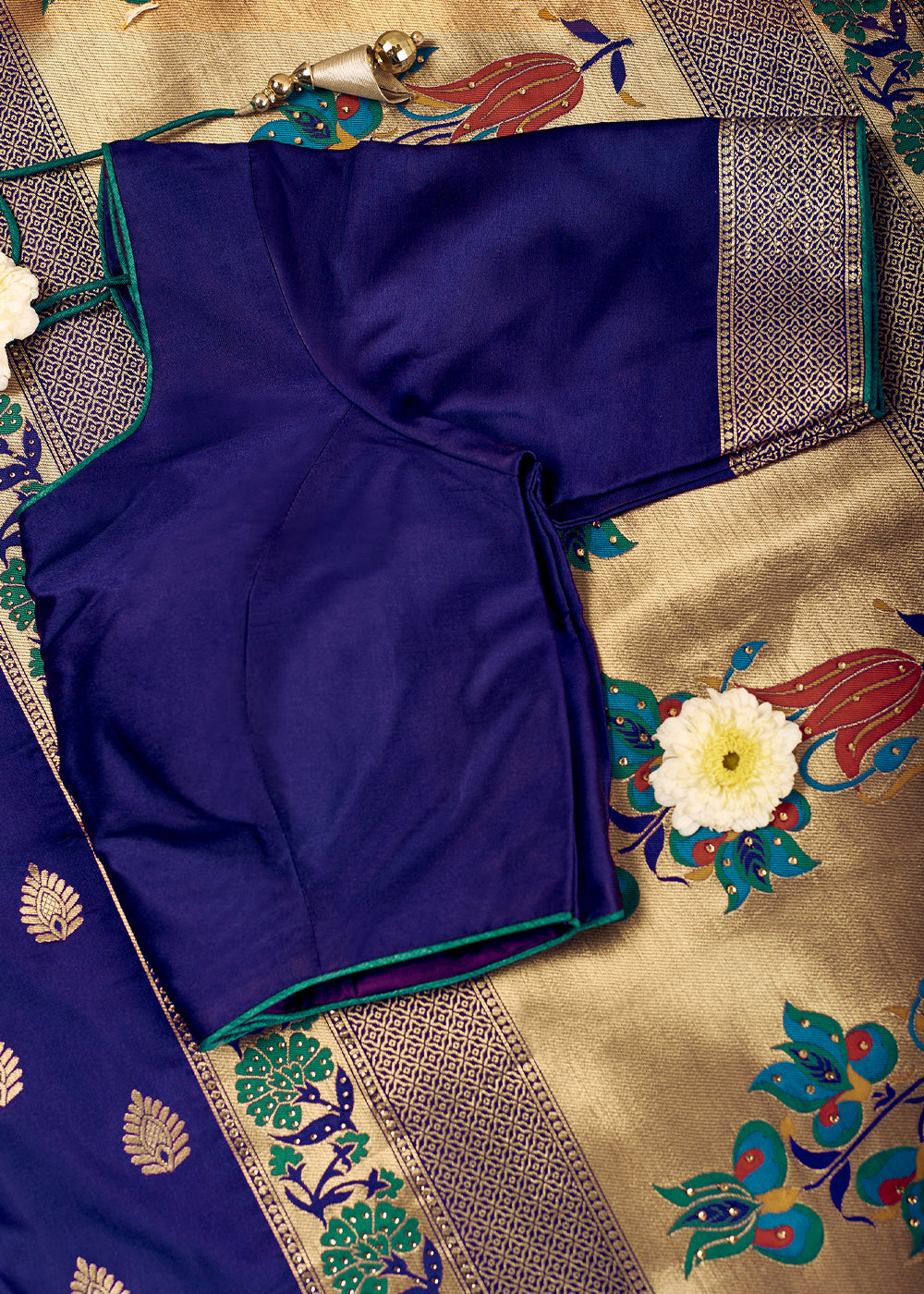 MySilkLove Midnight Blue and Green Zari Woven Banarasi Brocade Saree