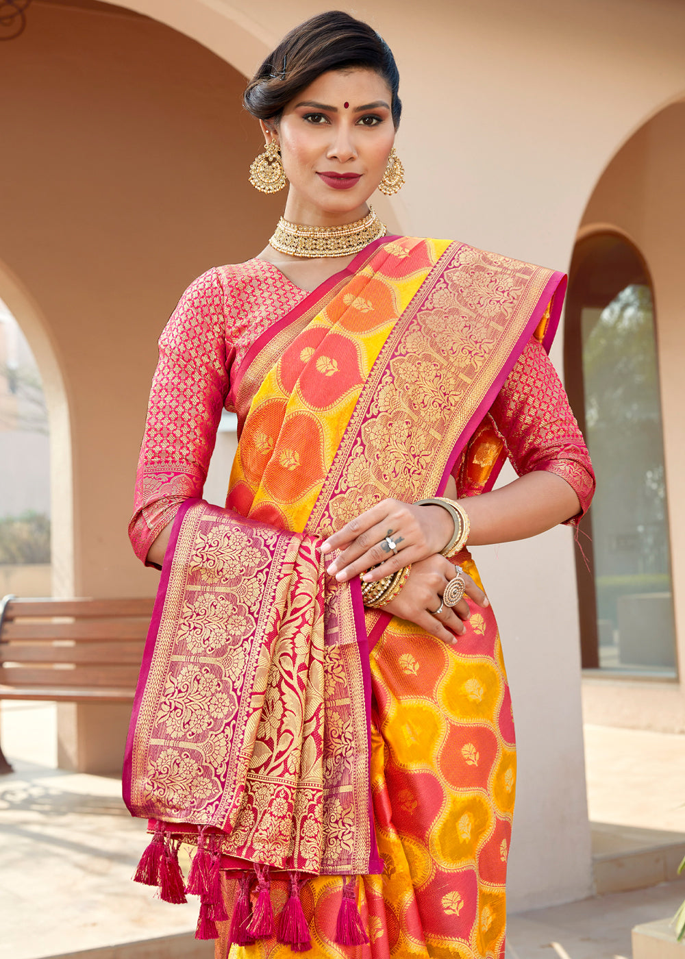 Buy MySilkLove Rajah Yellow and Red Wonen Banarasi Rangkath Silk Saree Online