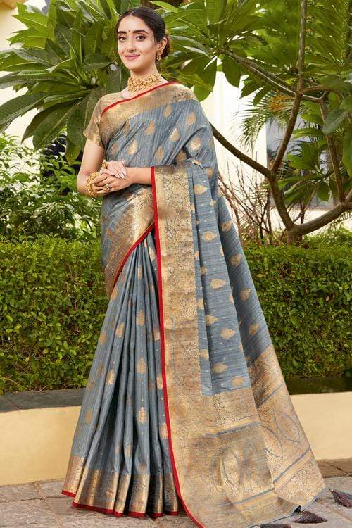 Buy MySilkLove Oslo Grey Zari Woven Banarasi Saree Online