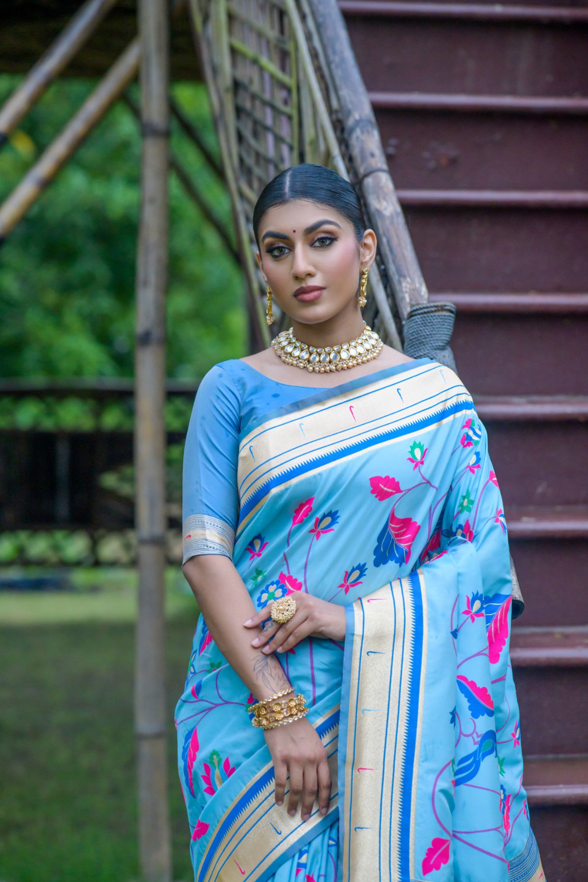 Buy MySilkLove Picton Blue Banarasi Paithani Silk Saree Online